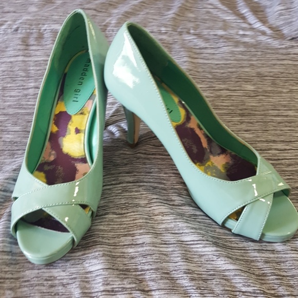Madden Girl Shoes - Retro, Sea Foam Green, Peep-toe heels